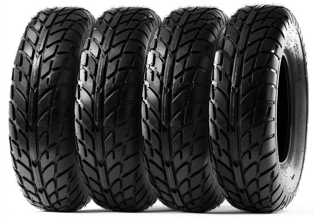 SUNF 22x10-12 ATV tire mounted on an ATV in a trail setting