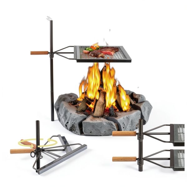 Anbte 35" Swivel Campfire Grill Grate, 360° Adjustable Heavy Duty Chrome-Plated Steel Fire Pit Grill with Carry Bag, Portable for Camping Backyard Outdoor BBQ Cooking Open Fire-3