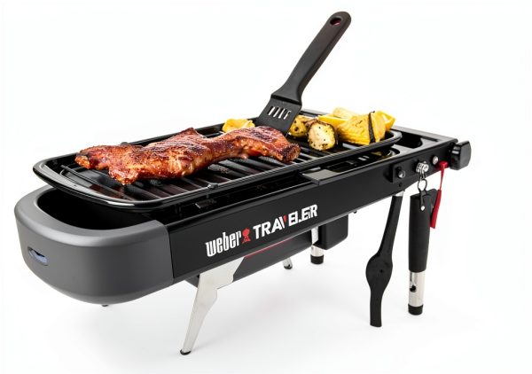 Weber Traveler Compact Portable Liquid Propane Gas Grill for Camping and Travel, 1 Burner, Black-11