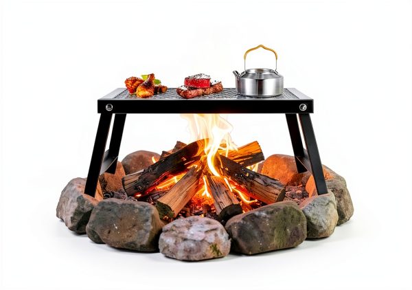 Folding Campfire Grill Anbte 16x12 Heavy Duty Mesh Chrome Portable-5