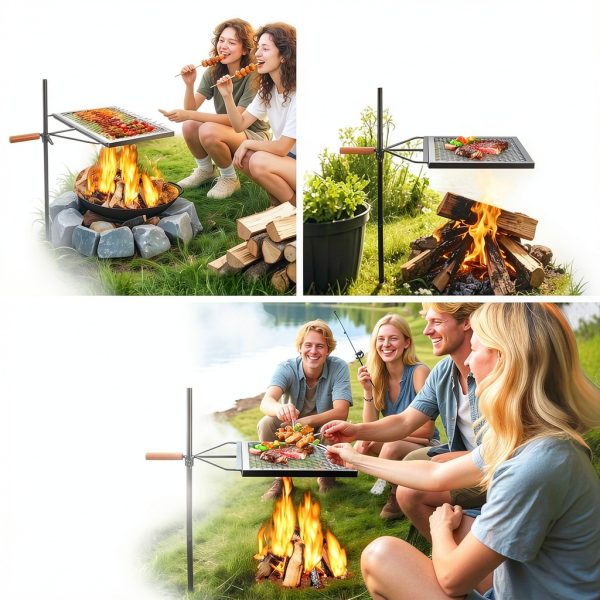 Anbte 35" Swivel Campfire Grill Grate, 360° Adjustable Heavy Duty Chrome-Plated Steel Fire Pit Grill with Carry Bag, Portable for Camping Backyard Outdoor BBQ Cooking Open Fire-7