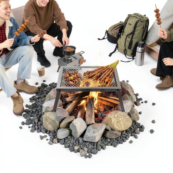 Folding Campfire Grill Anbte 16x12 Heavy Duty Mesh Chrome Portable-6