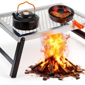 Folding Campfire Grill Anbte 16x12 Heavy Duty Mesh Chrome Portable-0