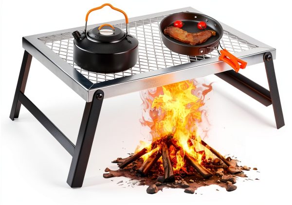 Folding Campfire Grill Anbte 16x12 Heavy Duty Mesh Chrome Portable-0