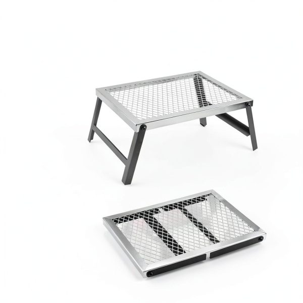 Folding Campfire Grill Anbte 16x12 Heavy Duty Mesh Chrome Portable-3