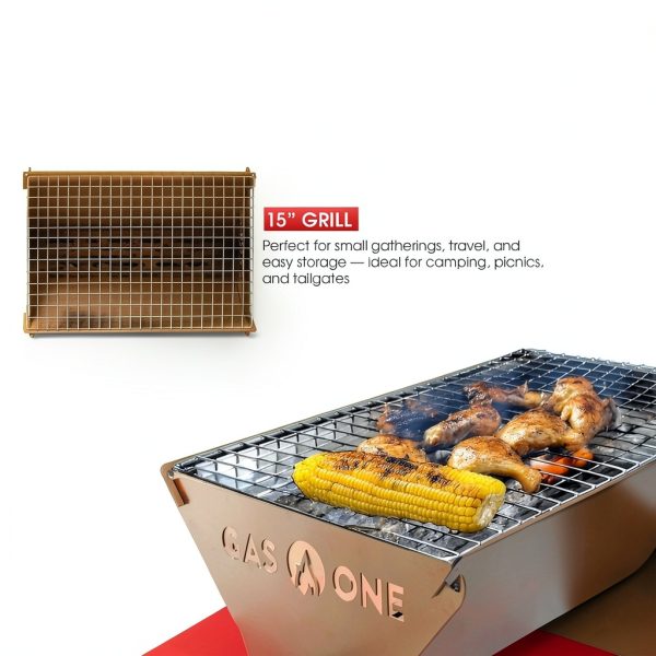Portable Charcoal Grill GasOne 15in Foldable Brown Camping Grill-4