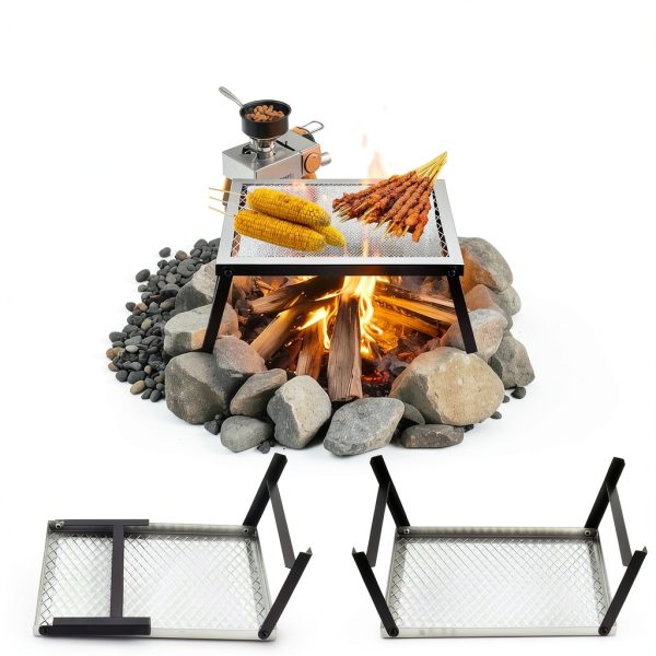 Folding Campfire Grill Anbte 16x12 Heavy Duty Mesh Chrome Portable-4