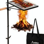 Anbte 35" Swivel Campfire Grill Grate, 360° Adjustable Heavy Duty Chrome-Plated Steel Fire Pit Grill with Carry Bag, Portable for Camping Backyard Outdoor BBQ Cooking Open Fire-0