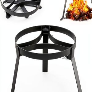 Cooking Tripod for Campfire, 9.8Inch Durable Steel Campfire Tripod for Cooking for Dutch Oven Outdoor Cooking, Foldable Fire Pit Stand with Black Heat Resistant Coating-0