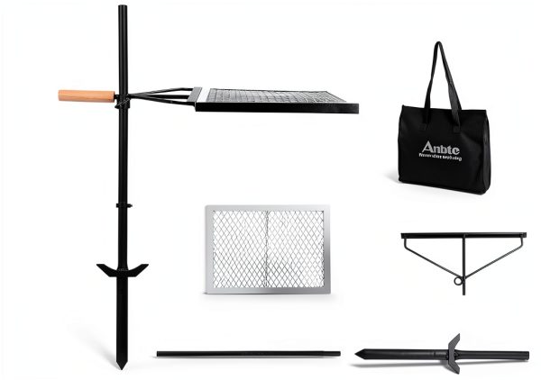 Anbte 35" Swivel Campfire Grill Grate, 360° Adjustable Heavy Duty Chrome-Plated Steel Fire Pit Grill with Carry Bag, Portable for Camping Backyard Outdoor BBQ Cooking Open Fire-1