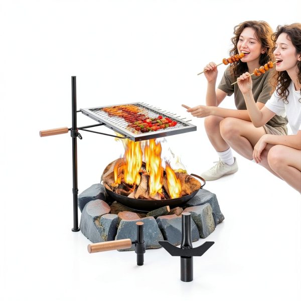 Anbte 35" Swivel Campfire Grill Grate, 360° Adjustable Heavy Duty Chrome-Plated Steel Fire Pit Grill with Carry Bag, Portable for Camping Backyard Outdoor BBQ Cooking Open Fire-2