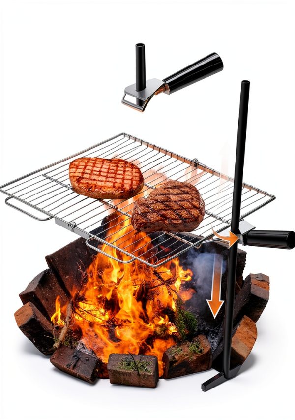 Gonex Portable Campfire Grill Grate for Fire Pit Foldable Stainless Steel Grill Height Adjustable Camping Cooking Equipment for RV Outdoor Backyard BBQ Courtyard 15.35"x18.3"-2