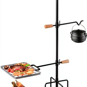 Campfire Grill Grate with Swivel Handle, Campfire Cooking Equipment - Fire Pit Grill Grate with Heavy Duty Steel, For Outdoor BBQ Camping and Cooking, Black-0