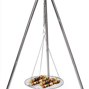 Camping Tripod HaSteeL Adjustable Portable Grill Stand with 17" Grate-0
