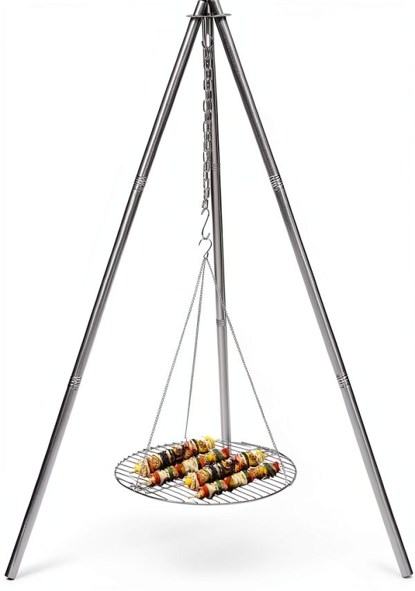 Camping Tripod HaSteeL Adjustable Portable Grill Stand with 17" Grate-0