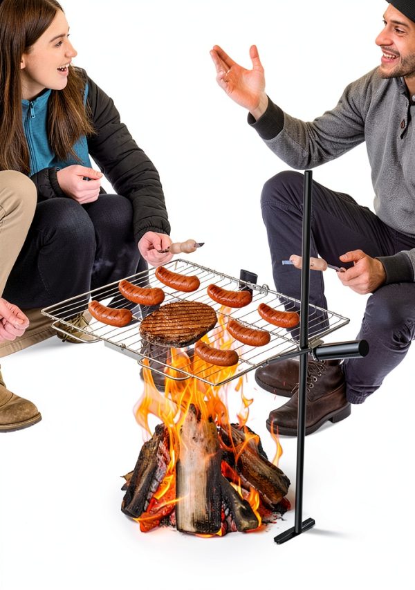 Gonex Portable Campfire Grill Grate for Fire Pit Foldable Stainless Steel Grill Height Adjustable Camping Cooking Equipment for RV Outdoor Backyard BBQ Courtyard 15.35"x18.3"-6