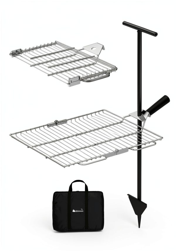 Gonex Portable Campfire Grill Grate for Fire Pit Foldable Stainless Steel Grill Height Adjustable Camping Cooking Equipment for RV Outdoor Backyard BBQ Courtyard 15.35"x18.3"-5
