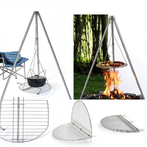 Camping Tripod HaSteeL Adjustable Portable Grill Stand with 17" Grate-5
