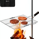 Gonex Portable Campfire Grill Grate for Fire Pit Foldable Stainless Steel Grill Height Adjustable Camping Cooking Equipment for RV Outdoor Backyard BBQ Courtyard 15.35"x18.3"-0