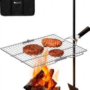 Gonex Portable Campfire Grill Grate for Fire Pit Foldable Stainless Steel Grill Height Adjustable Camping Cooking Equipment for RV Outdoor Backyard BBQ Courtyard 15.35"x18.3"-0
