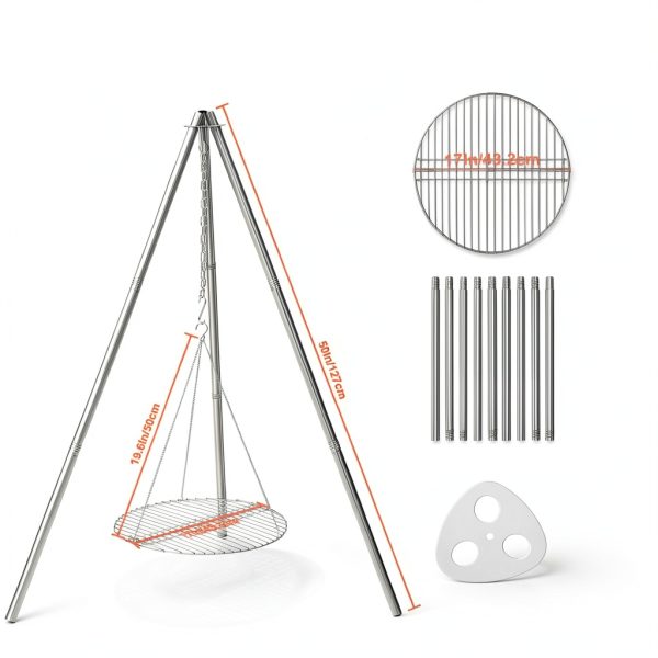 Camping Tripod HaSteeL Adjustable Portable Grill Stand with 17" Grate-1
