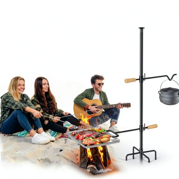 Campfire Grill Grate with Swivel Handle, Campfire Cooking Equipment - Fire Pit Grill Grate with Heavy Duty Steel, For Outdoor BBQ Camping and Cooking, Black-1