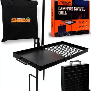 Heavy Duty Folding Campfire Grill 24" Swivel Adventure Seeka-0