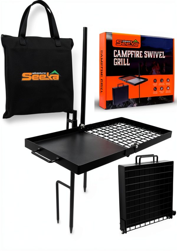 Heavy Duty Folding Campfire Grill 24" Swivel Adventure Seeka-0