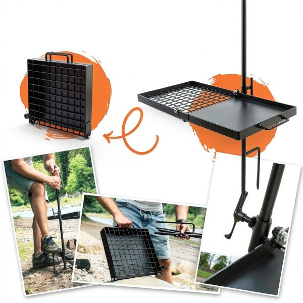 Heavy Duty Folding Campfire Grill 24" Swivel Adventure Seeka-1