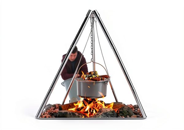 Camping Tripod HaSteeL Adjustable Portable Grill Stand with 17" Grate-6