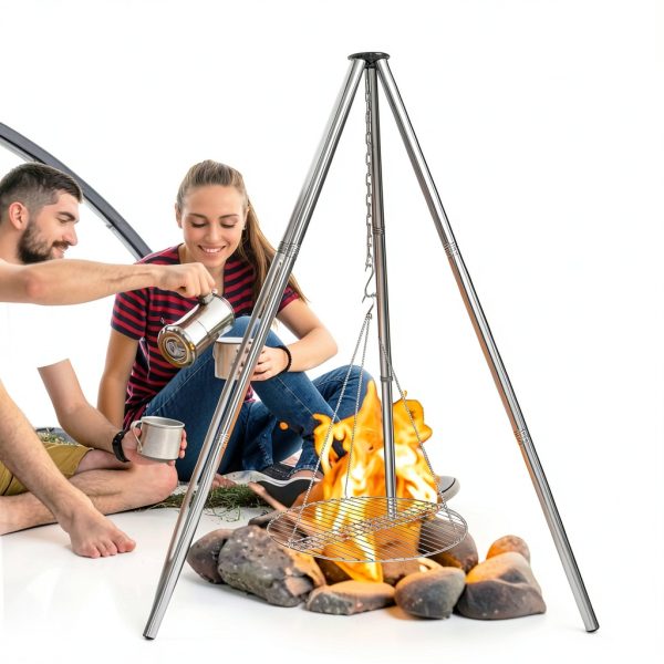 Camping Tripod HaSteeL Adjustable Portable Grill Stand with 17" Grate-4