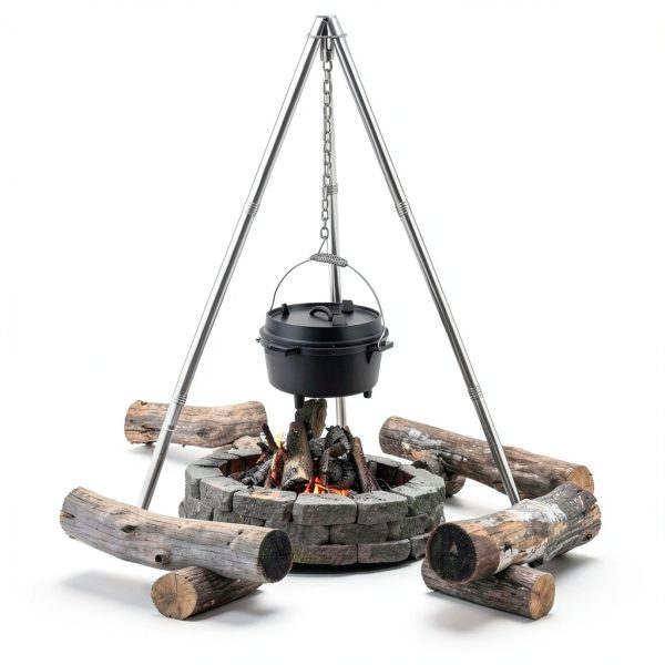 Camping Tripod HaSteeL Adjustable Portable Grill Stand with 17" Grate-3